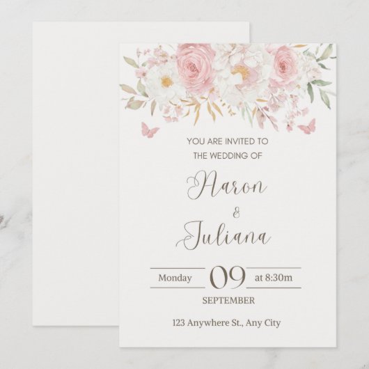Floral wedding invitation  (Devant / Derrière)
