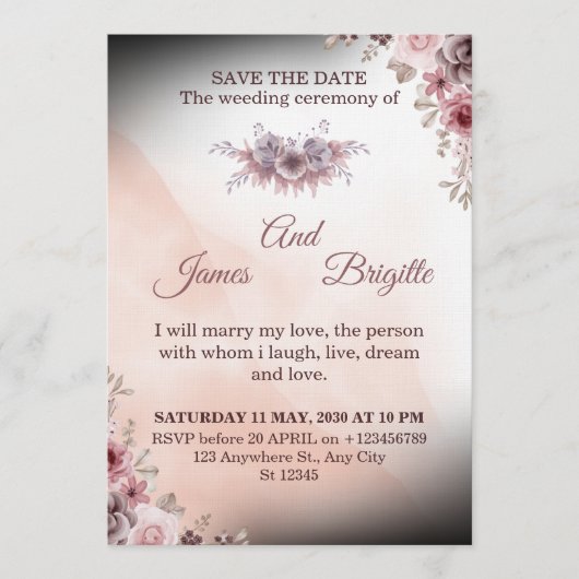 Floral Wedding Invitation CARD modern design (Devant)