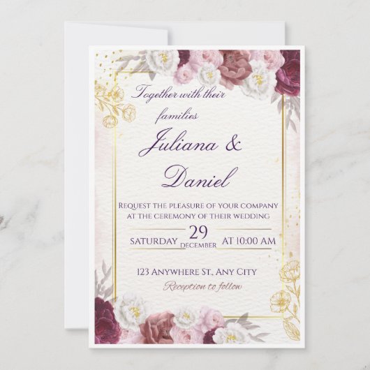 Floral Wedding Invitation – Elegant & Customizable (Devant)