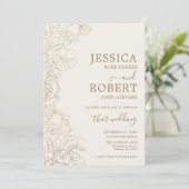 Floral Wedding Invitation - Gold Ivory Black Kaart (Staand voorkant)