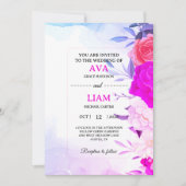 Floral Wedding Invitation in Blue & Turquoise (Devant)