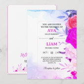 Floral Wedding Invitation in Blue & Turquoise (Devant / Derrière)