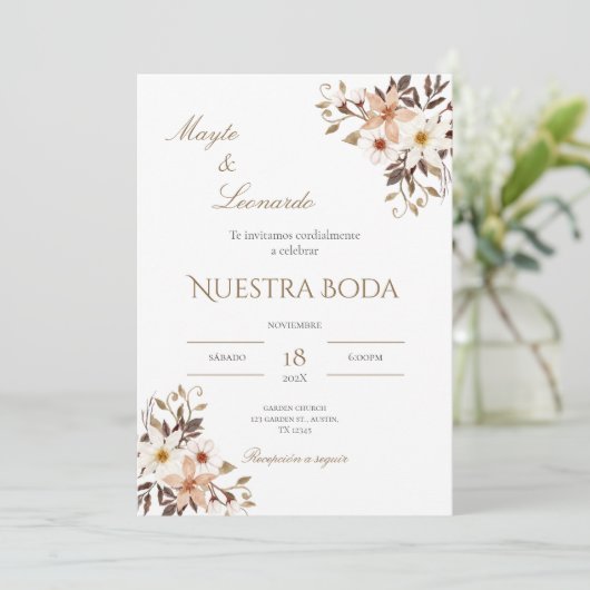  Floral wedding invitation in Spanish Kaart (Staand voorkant)