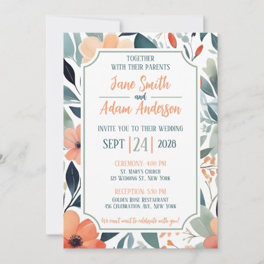 Floral Wedding Invitation Kaart (Voorkant)