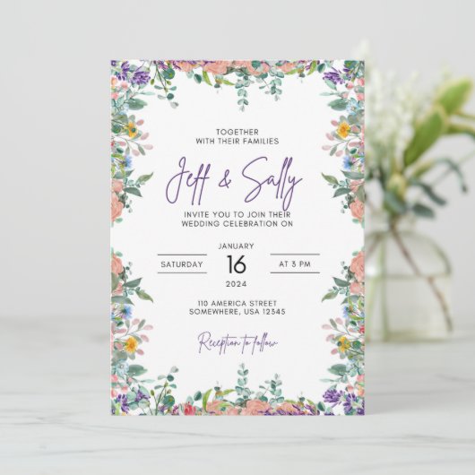 Floral Wedding Invitation Kaart (Staand voorkant)