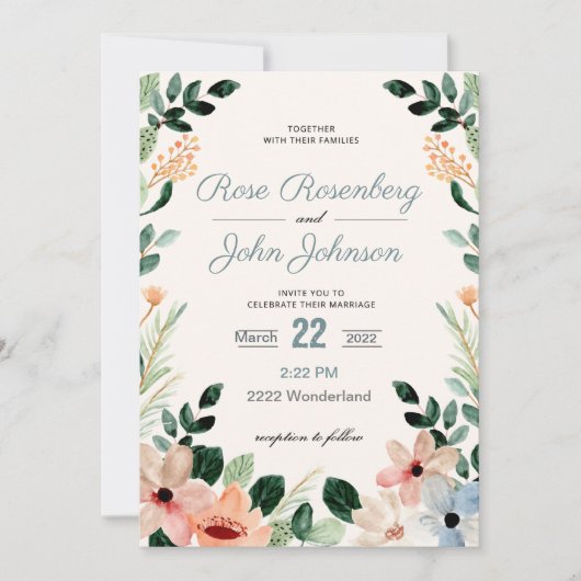 Floral Wedding Invitation Kaart (Voorkant)