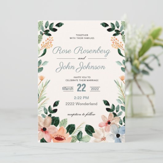 Floral Wedding Invitation Kaart (Staand voorkant)