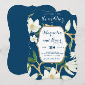 Floral Wedding Invitation Magnolia Navy Kaart (Voorkant / Achterkant)