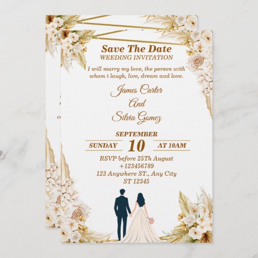Floral Wedding Invitation – Modern invite card (Devant / Derrière)