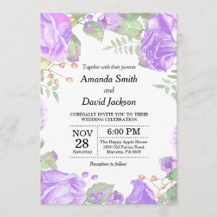 Floral Wedding Invitation Paarse Waterverf Floral Kaart