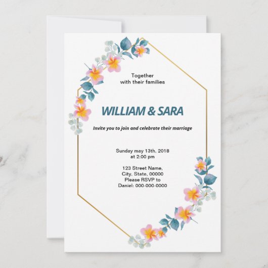 Floral Wedding Invitation Sjabloon Kaart (Voorkant)