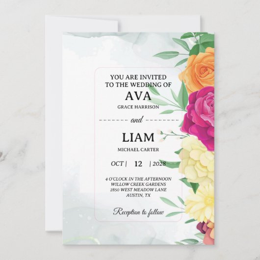Floral Wedding Invitation with Modern Framed Text (Devant)