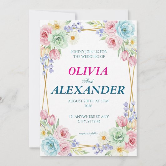 Floral Wedding Invitations Colorful Spring (Devant)
