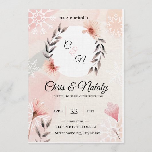 Floral Wedding Invitations Kaart (Voorkant)