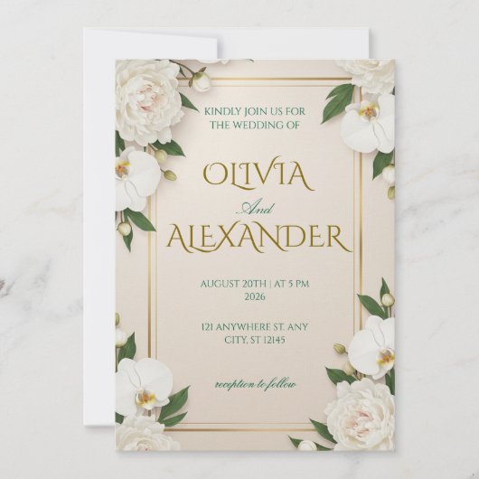 Floral Wedding Invitations Luxurious White (Devant)