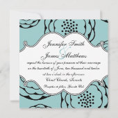 Floral Wedding Invitations Monogram Blue Kaart (Achterkant)