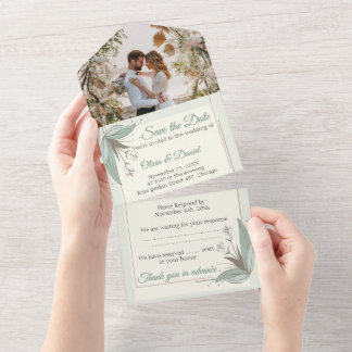 Floral Wedding Invitations - Sla de datum op Foto All In One Uitnodiging