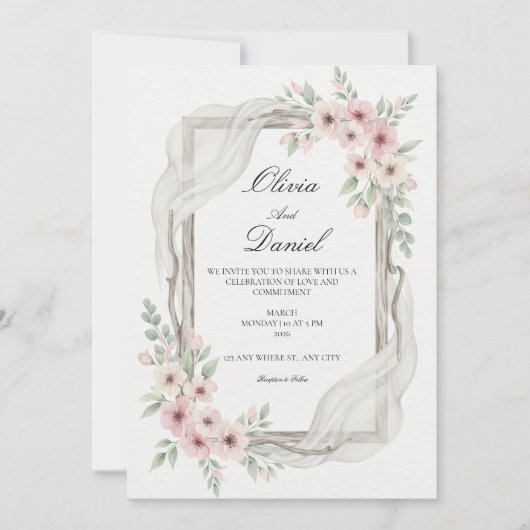 Floral Wedding Invitations Soft pink (Devant)