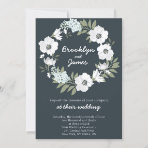 Floral Wedding Invitations White Wreath Kaart