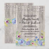 Floral Wedding Invitting Wood Rustic Lights Kaart (Voorkant / Achterkant)