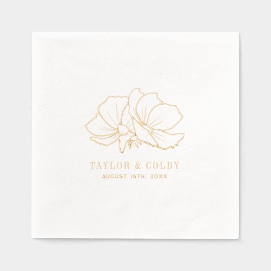 Floral Wedding Line Art Folie Servetten (Voorkant)