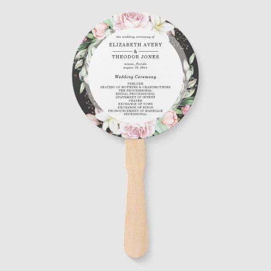 Floral Wedding Luxury Black Pink Hand Fan Handwaaier (Voorkant)