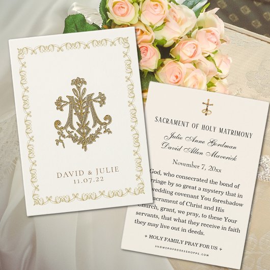 Floral Wedding Marian Cross Heilige Kaart