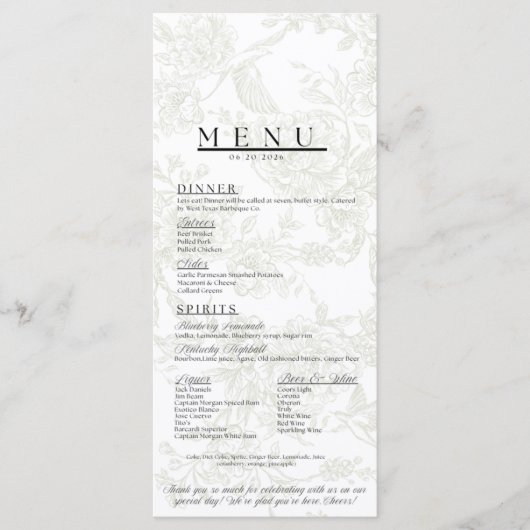 Floral Wedding Menu (Devant)