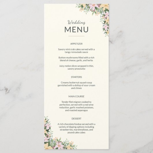 Floral wedding menu - boho style (Devant)