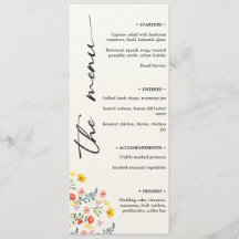 Floral Wedding Menu met minimalistisch verticaal s