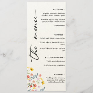 Floral Wedding Menu met minimalistisch verticaal s
