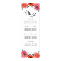 Floral Wedding Menu Navy Waterverf