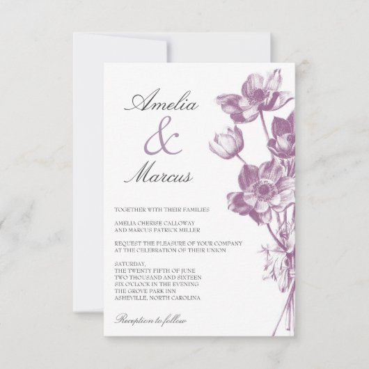  Floral Wedding Mini Uitnodiging / Wit (Voorkant)