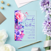 Floral Wedding Modern Script Typografie Paarse Acryl Uitnodigingen (Insitu (Huwelijk))