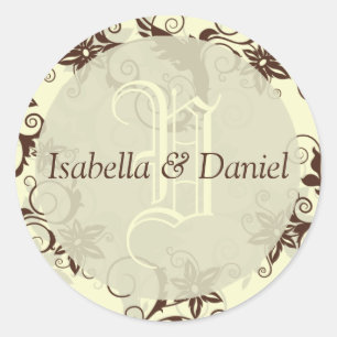  Floral Wedding Monogram Aangepaste Namen Ronde Sticker
