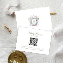 Floral Wedding Monogram Crest RSVP Card Kaartje