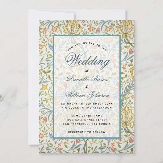 Floral Wedding Morris Pattern Elegant Script Kaart (Voorkant)