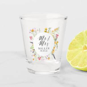 Floral Wedding Mr & Mrs Monogram Shot Glass Favor Shot Glas