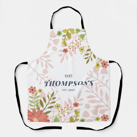 Floral Wedding of Jubileum Aangepaste achternaam Schort (Voorkant)