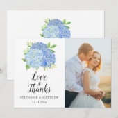 Floral Wedding Photo Blue Hydrangea Waterverf Bedankkaart (Voorkant / Achterkant)