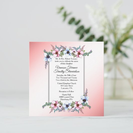 Floral Wedding Pink Kaart (Staand voorkant)