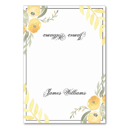 Floral Wedding Place Cards Yellow Kaart (Voorkant)