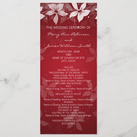 Floral Wedding Program Exotic Blooms Red Programma (Voorkant)