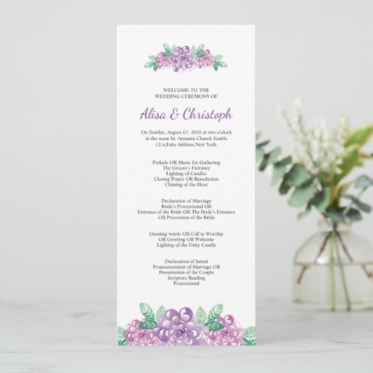 Floral Wedding Program Template Programma (Staand voorkant)