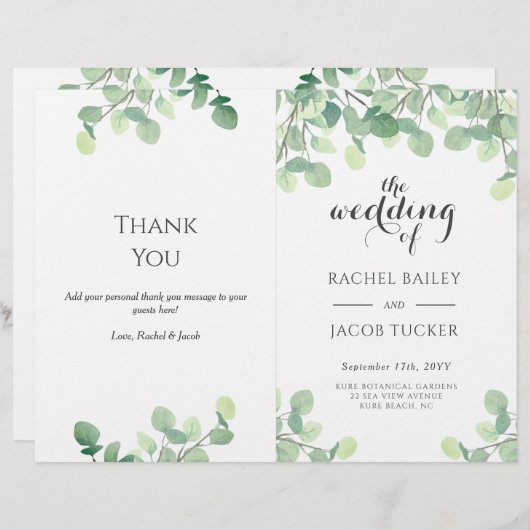 Floral Wedding Program van het Griekse Manuscript (Voorkant / Achterkant)