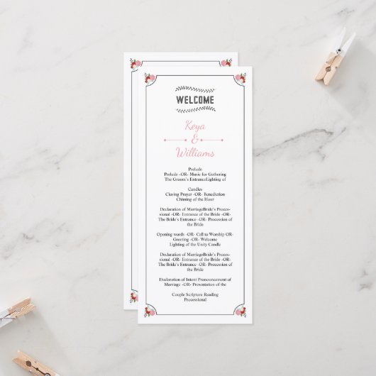 Floral Wedding Programma Sjabloon (Voorkant / Achterkant in situ)