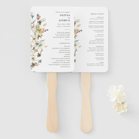 Floral Wedding Programme Handwaaier (Voorkant en achterkant)