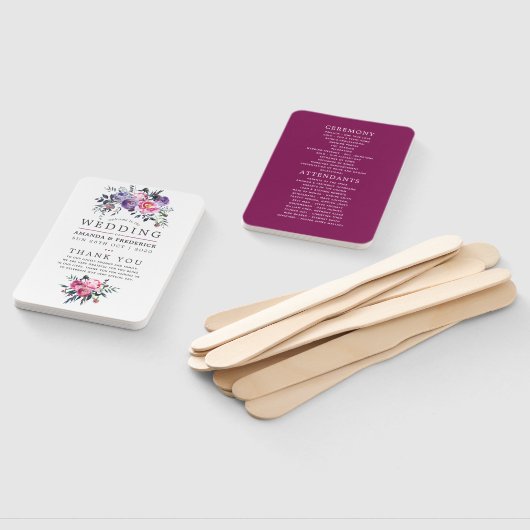 Floral Wedding Programme Plum and Pink Waterverf Handwaaier (Niet-gemonteerd)