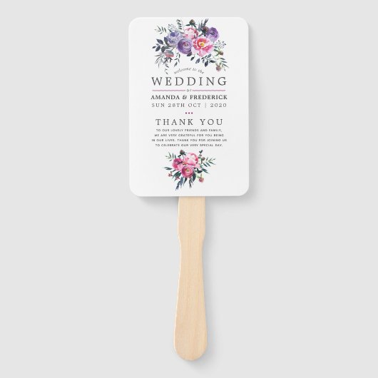 Floral Wedding Programme Plum and Pink Waterverf Handwaaier (Voorkant)