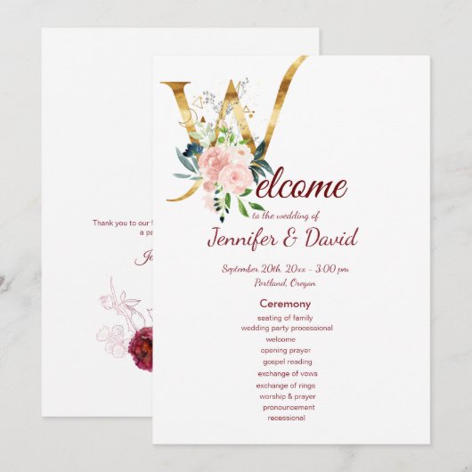 Floral Wedding Programme Programma (Voorkant / Achterkant)